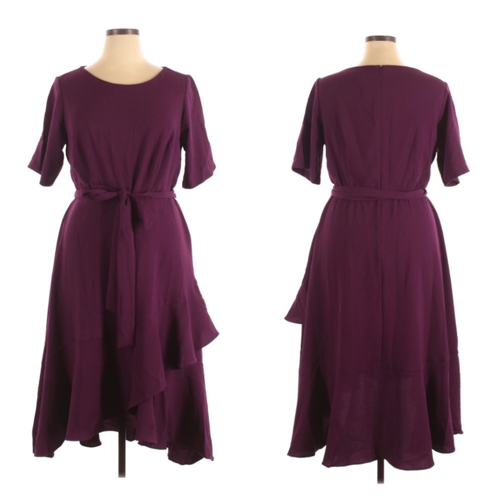 Lane Bryant Plum Ruffle Faux Wrap Dress Size 16